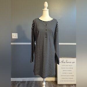 NEW Umgee Casual Striped Long Sleeve Cotton Shirt Dress Size‎ Large Navy White